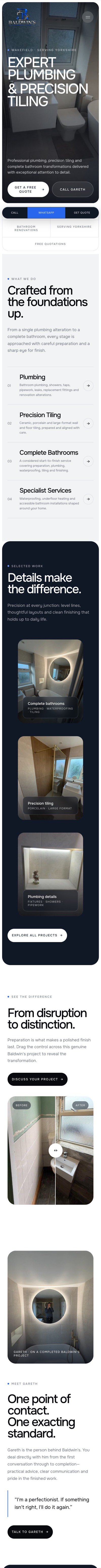 Responsive Baldwin's Plumbing & Tiling website on mobile