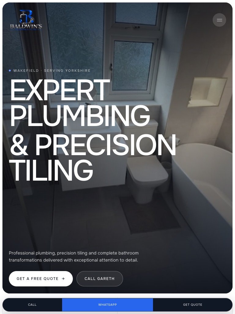 Baldwin's Plumbing & Tiling website on tablet