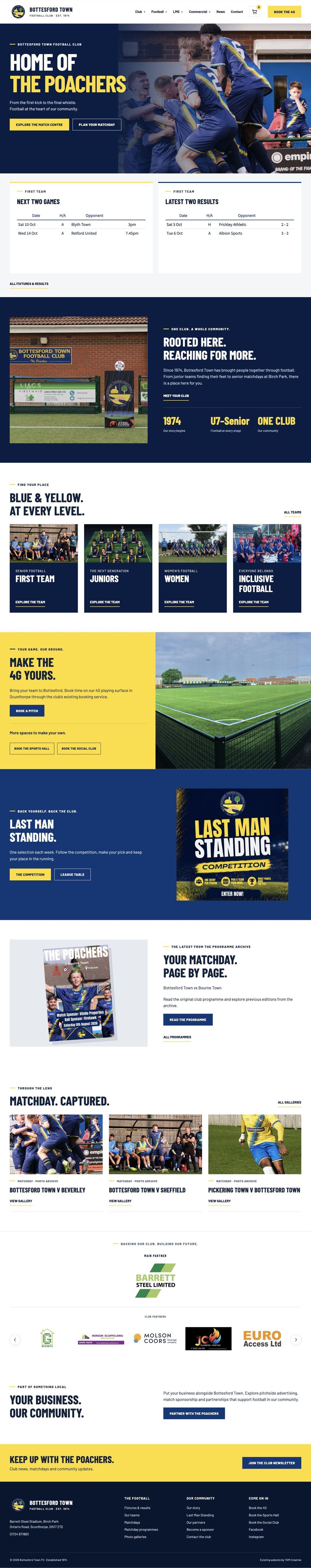 Bottesford Town FC full homepage on desktop, designed by TGM Creative