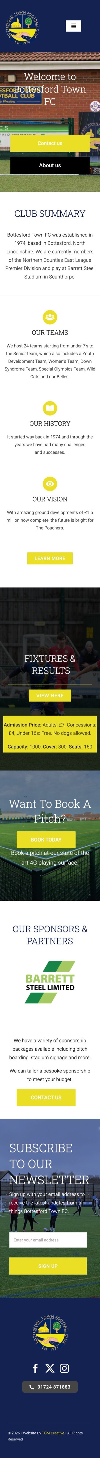 Responsive Bottesford Town FC website on mobile