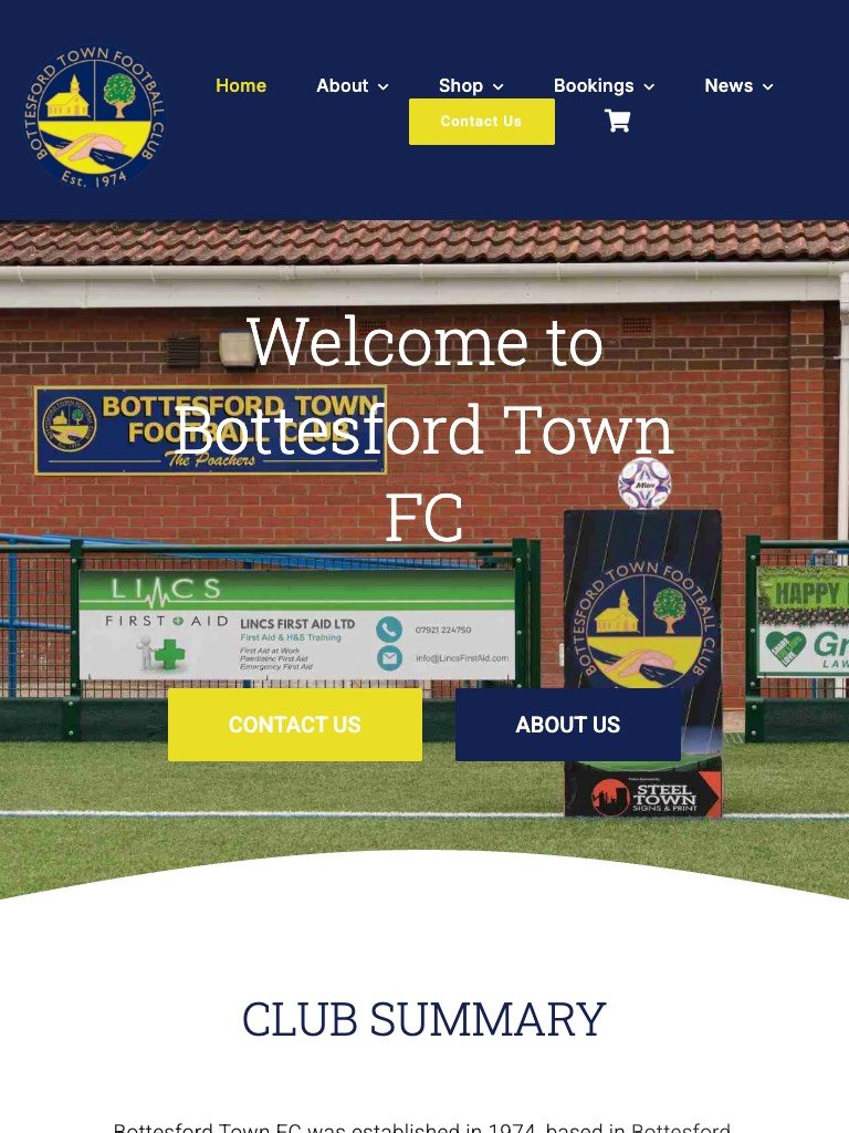 Bottesford Town FC website on tablet