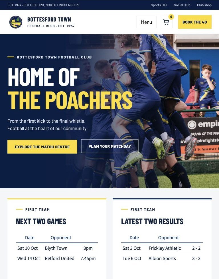 Bottesford Town FC website on tablet