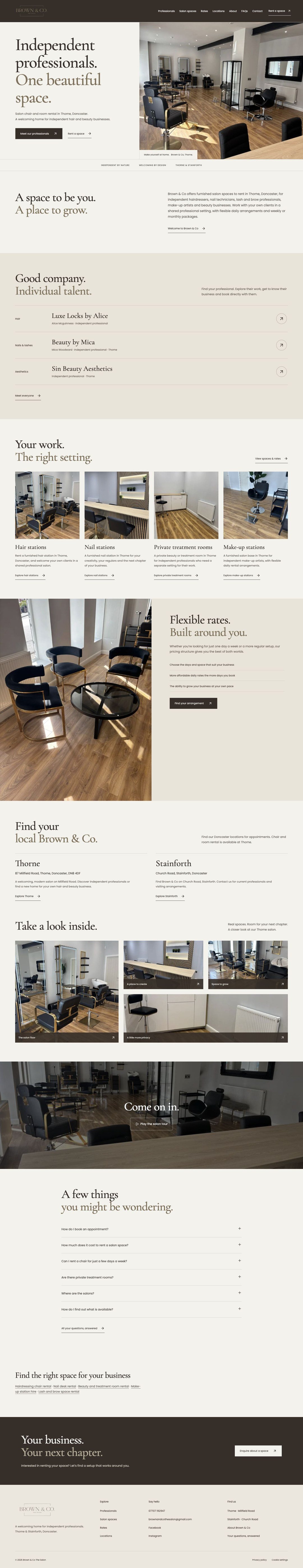 Brown & Co The Salon full homepage on desktop, designed by TGM Creative