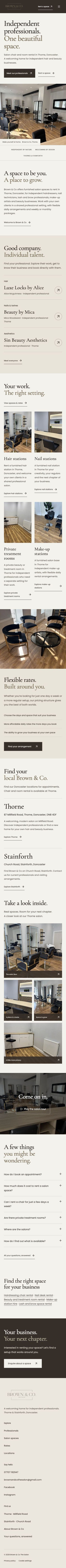 Responsive Brown & Co The Salon website on mobile