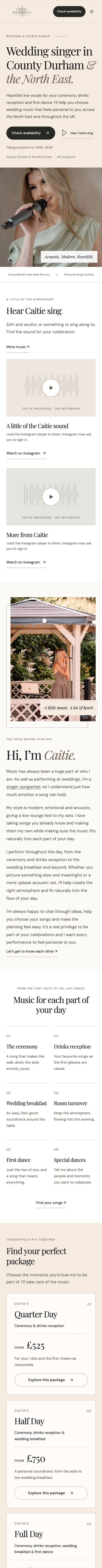 Responsive Caitie Weddings website on mobile