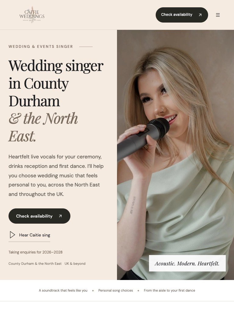 Caitie Weddings website on tablet