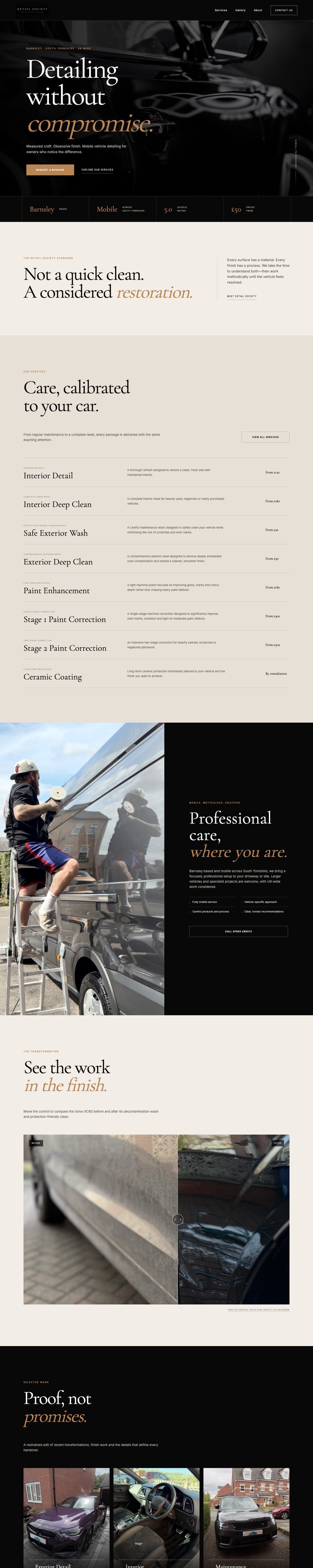 Detail Society full homepage on desktop, designed by TGM Creative