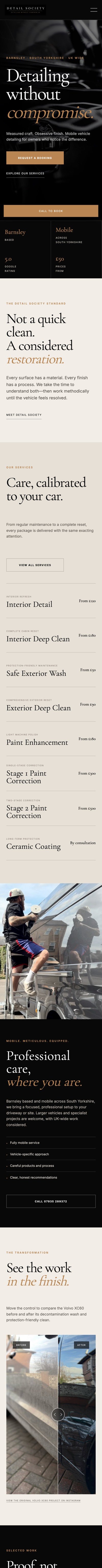 Responsive Detail Society website on mobile