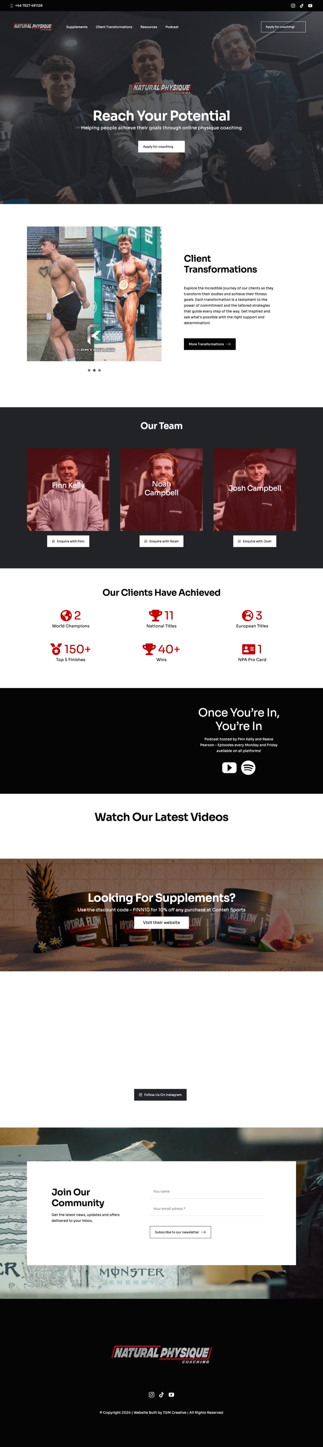 Natural Physique Coaching full homepage on desktop, designed by TGM Creative
