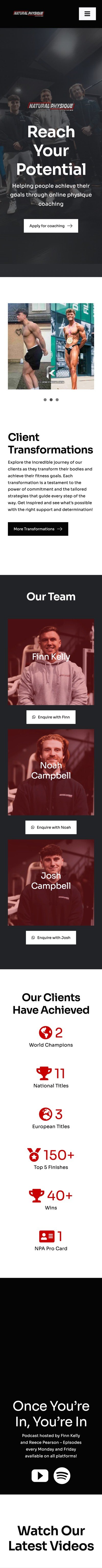 Responsive Natural Physique Coaching website on mobile