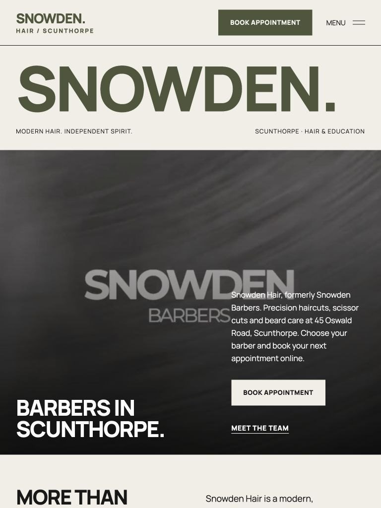 Snowden Hair website on tablet