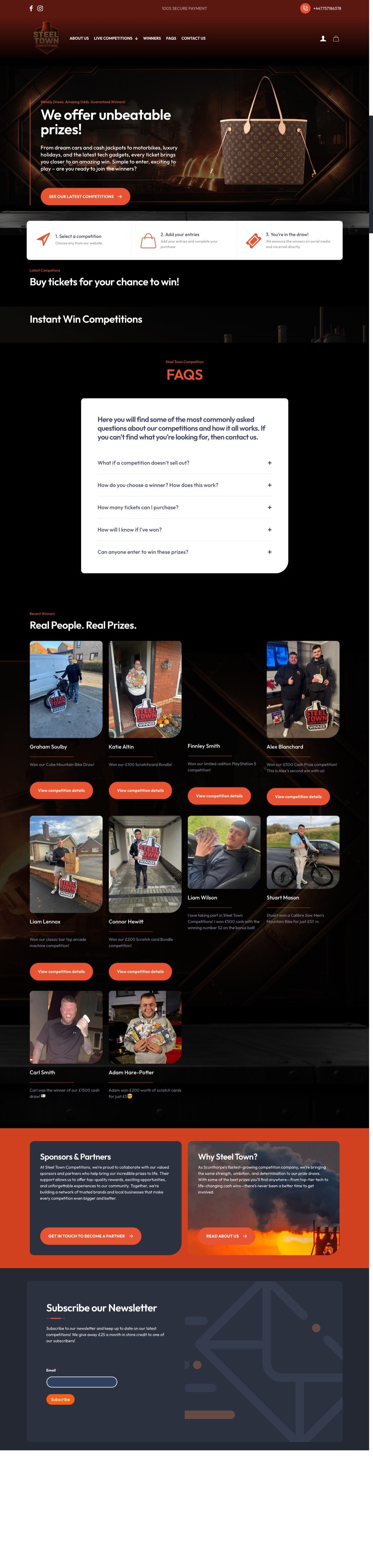 Steel Town Competitions full homepage on desktop, designed by TGM Creative