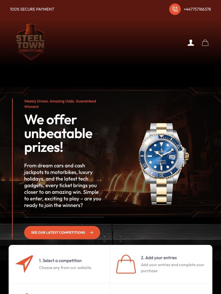 Steel Town Competitions website on tablet