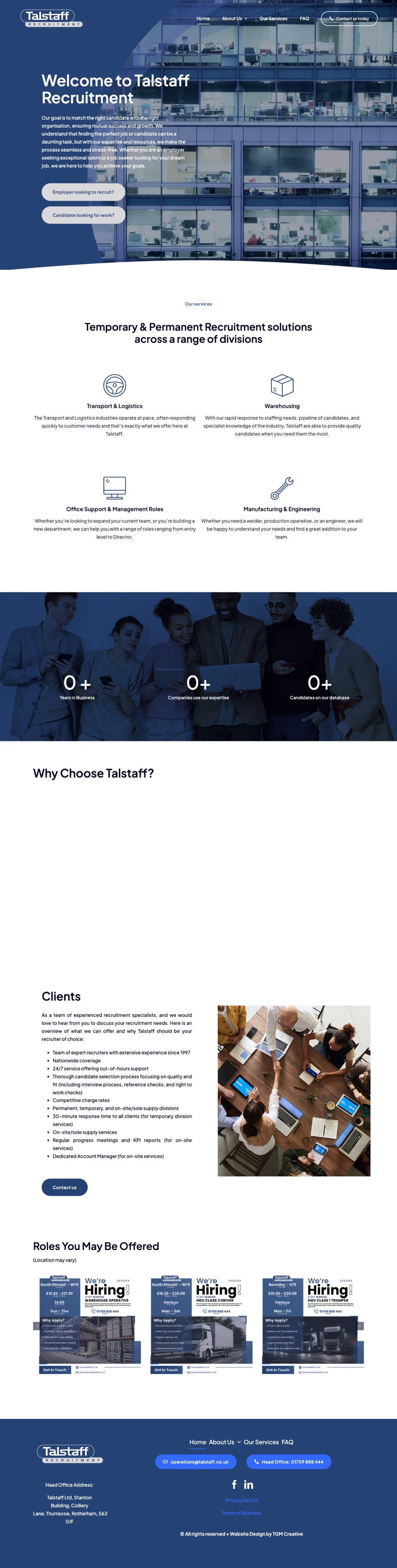 Talstaff full homepage on desktop, designed by TGM Creative