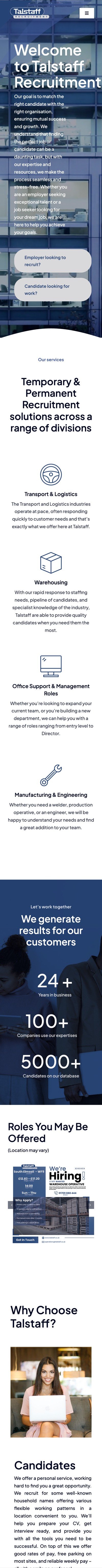 Responsive Talstaff website on mobile