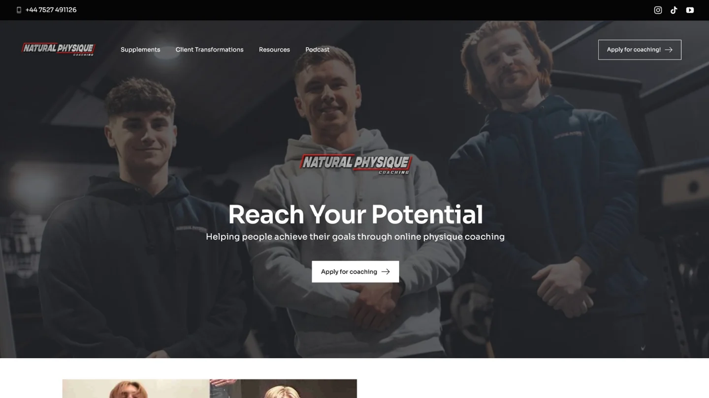 Natural Physique Coaching website by TGM Creative